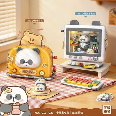 Mô Hình Lắp Ráp LOZ Mini Mr.Pa Lò nướng bánh, Máy tính, Máy pha cà phê, Máy ảnh Gấu trúc dễ thương