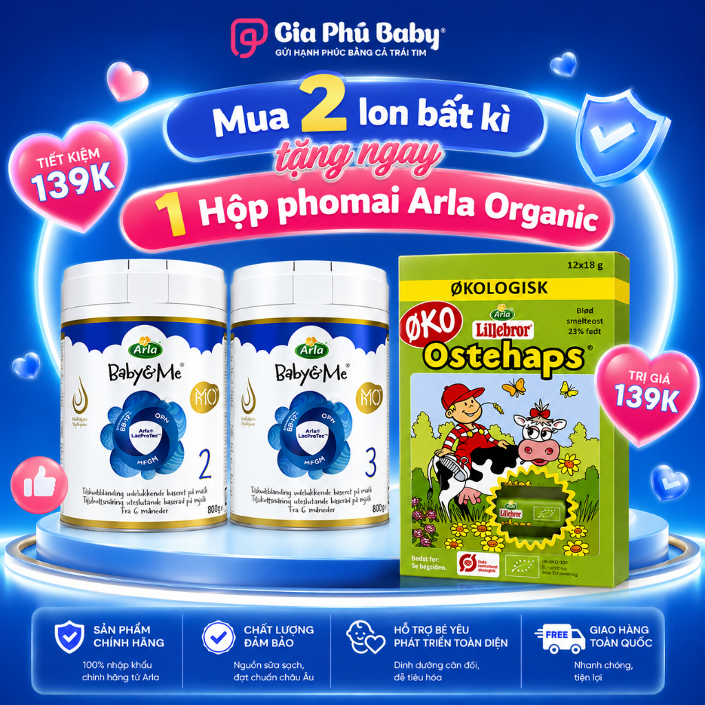 [ ARLA + QUÀ TẶNG ] Sữa Arla Baby&Me HMO 800g Chính Hãng Đan Mạch - Số 1, 2, 3 Cho Bé 0-3 Tuổi