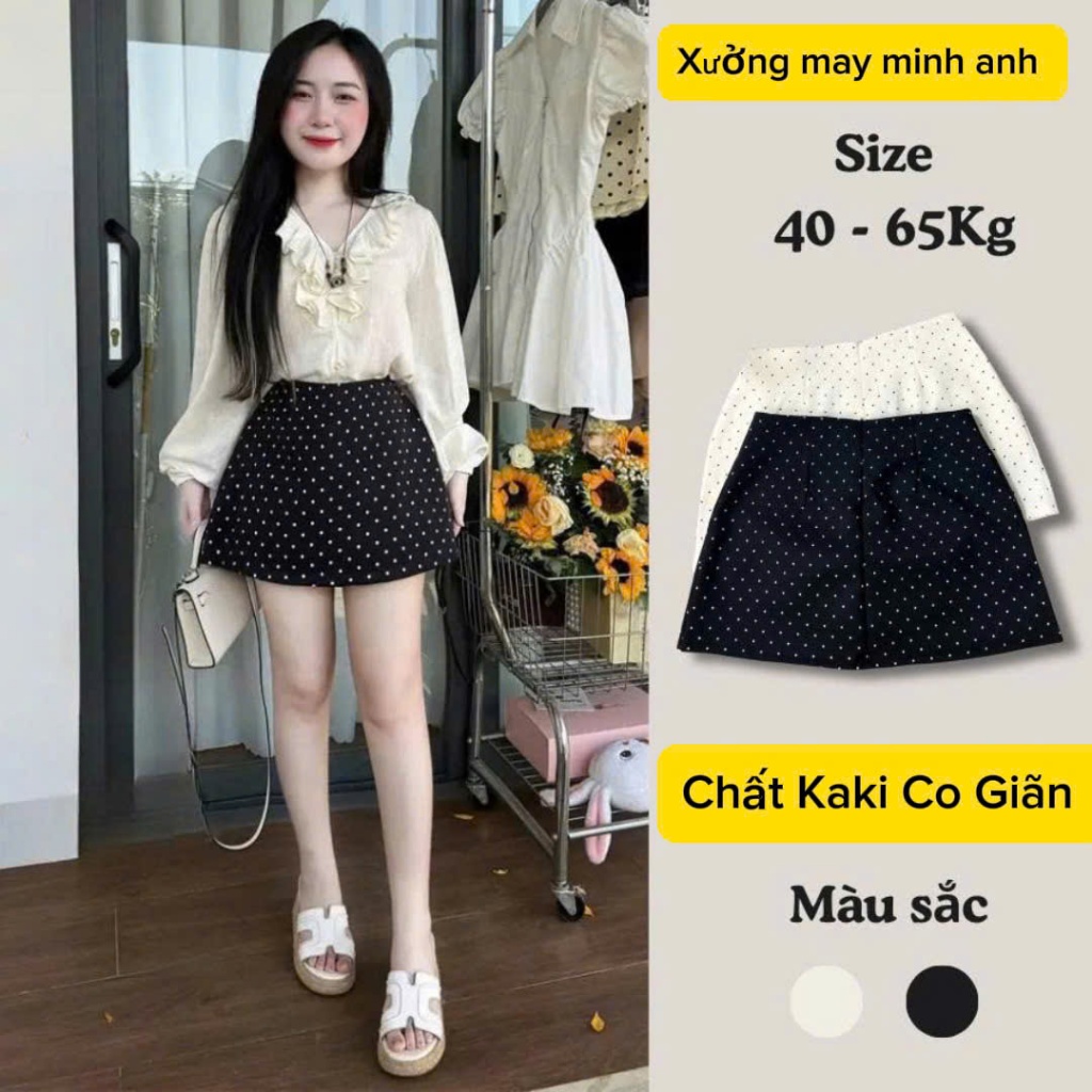 Chân Váy Chấm Bi Chữ A Khóa Kéo Cạp Cao Có Quần Bảo Hộ Chất Kaki Co Giãn Hàng L1 MA09 | BigBuy360 - bigbuy360.vn