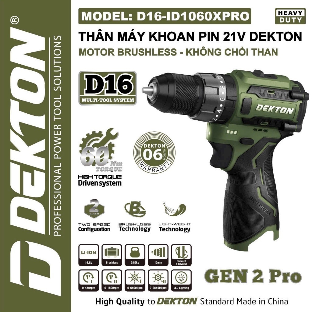 Thân Máy Khoan Pin Dekton D16-ID1060XPRO
