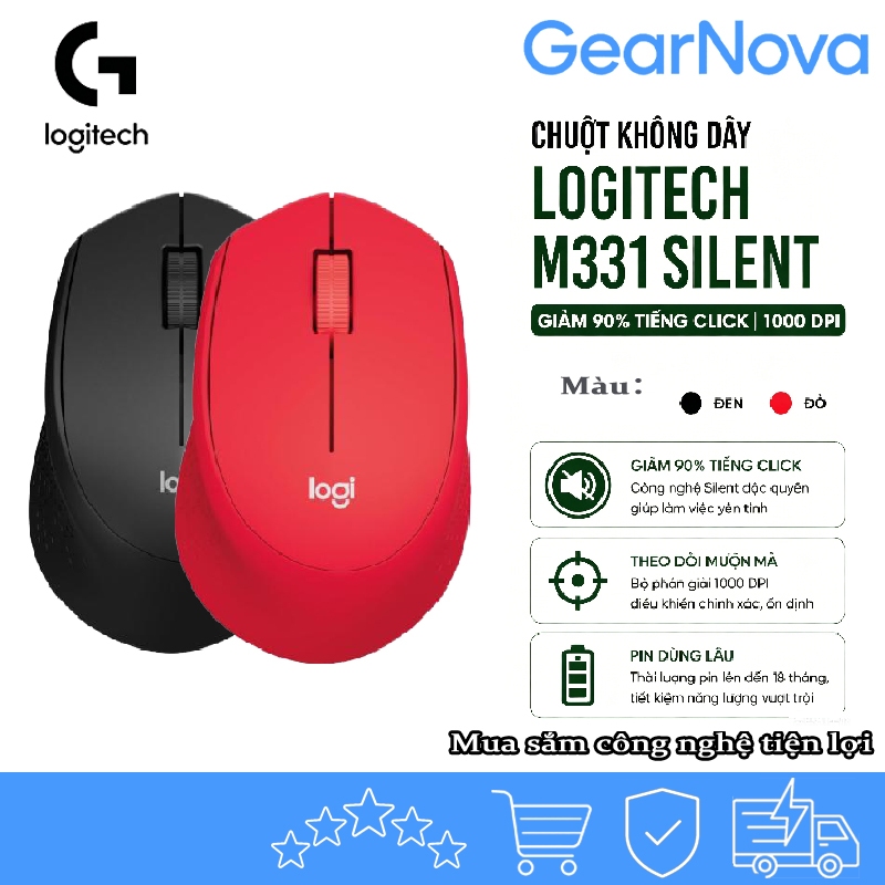 Chuột không dây Logitech M331 Silent Plus - 1000 DPI, Pin 24 tháng - Kết nối 10m - Bảo hành 13 tháng