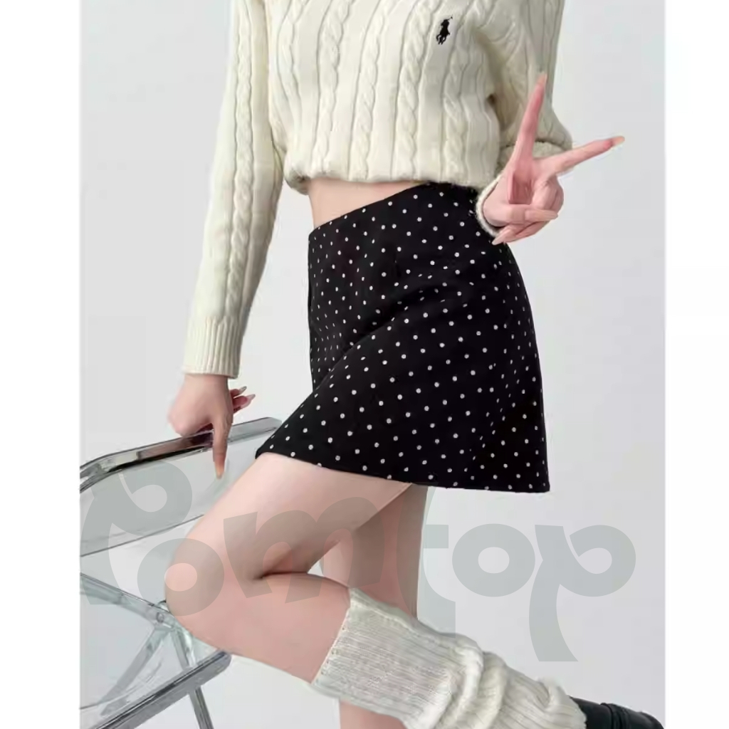 Chân Váy Chấm Bi Chữ A Khóa Kéo Cạp Cao Có Quần Bảo Hộ Chất Kaki Co Giãn Hàng L1 MA09 | BigBuy360 - bigbuy360.vn