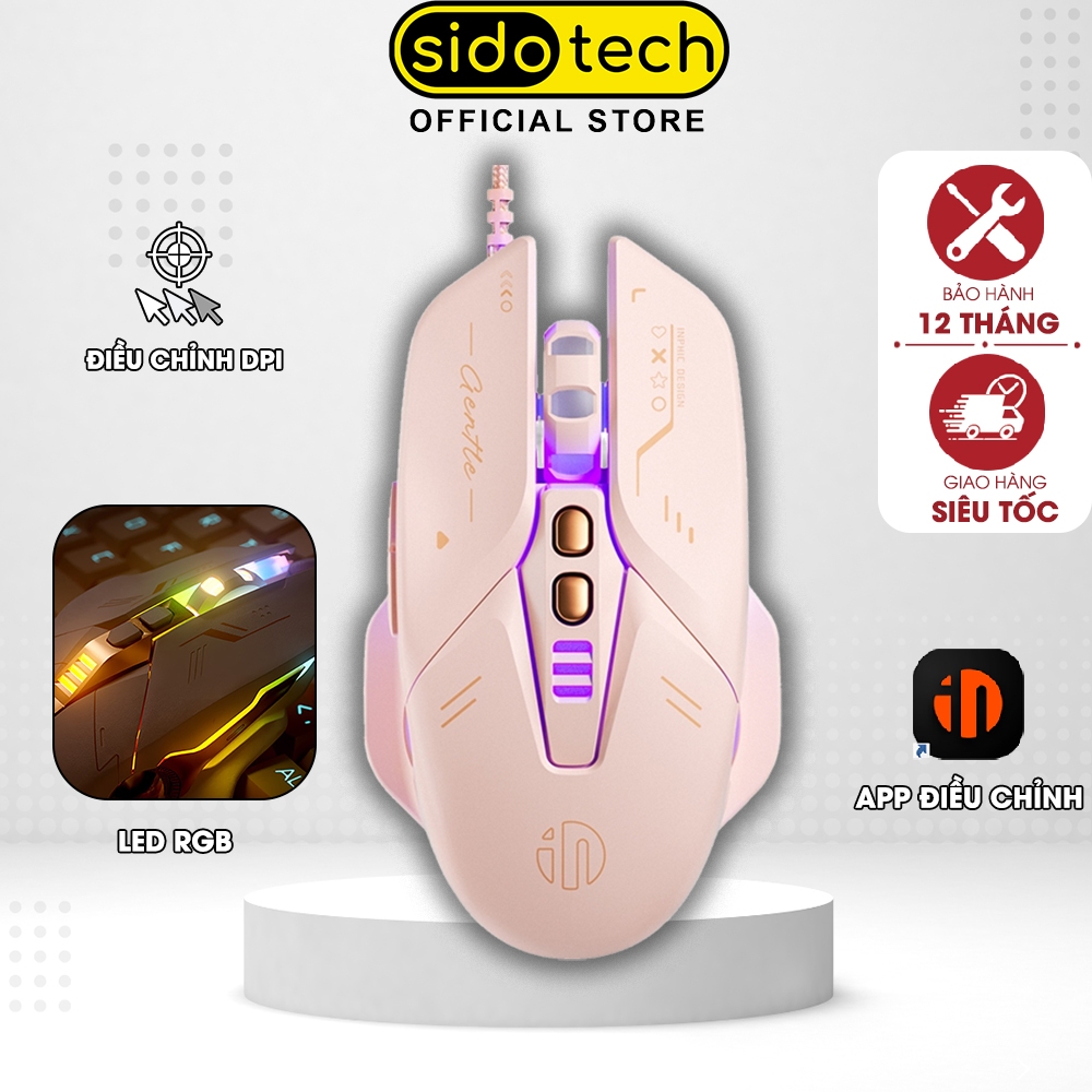 Chuột Máy Tính Màu Hồng Gaming Dễ Thương SIDOTECH Inphic W5P Tắt Âm Silent Chơi Game Cho Streamer 40