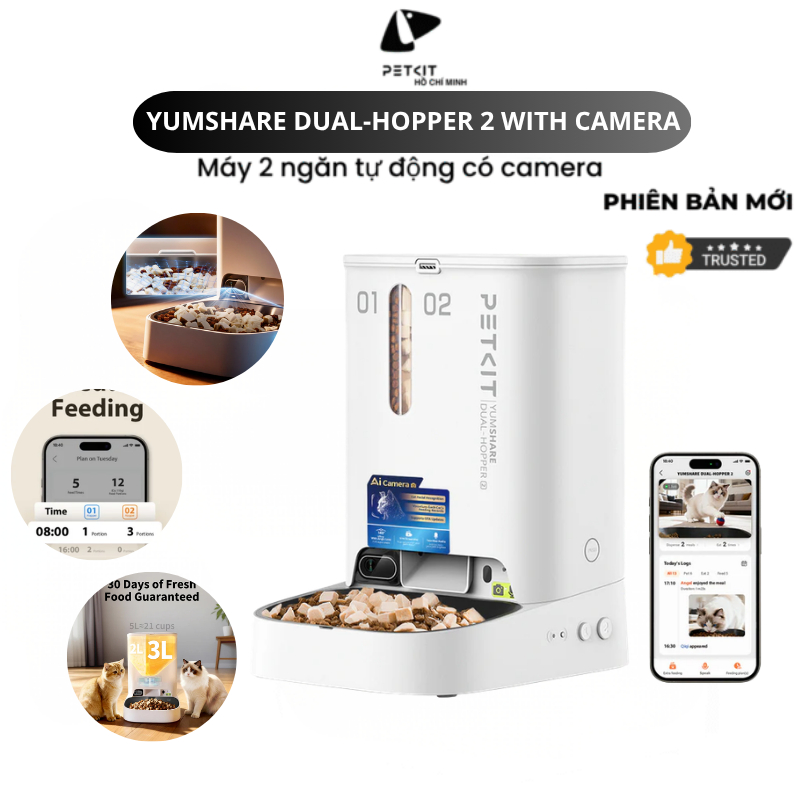 (New 2026) Máy cho chó mèo ăn tự động PETKIT YUMSHARE DUAL – HOPPER 2 WITH CAMERA - Petkit Hồ Chí Mi