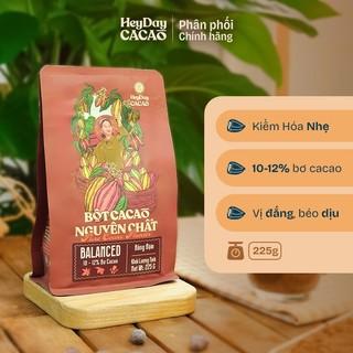 Túi zip 225g - bột cacao nguyên chất 100% - dòng balanced phổ thông - 10% -12% bơ cacao - heyday