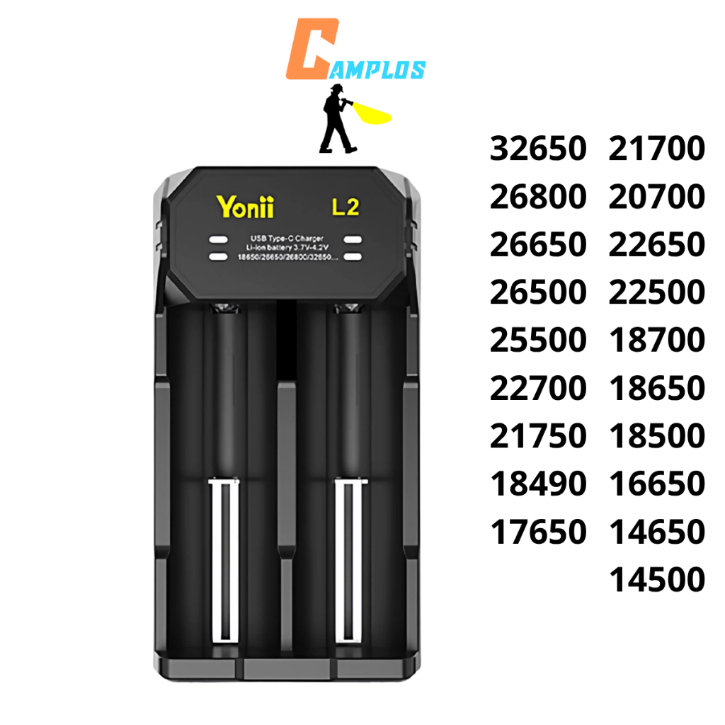 Yonii Bộ sạc nhanh 2 khe căm pin lithium 26800 21700 18650 Yonii L2 bộ sạc 2 pin 26800