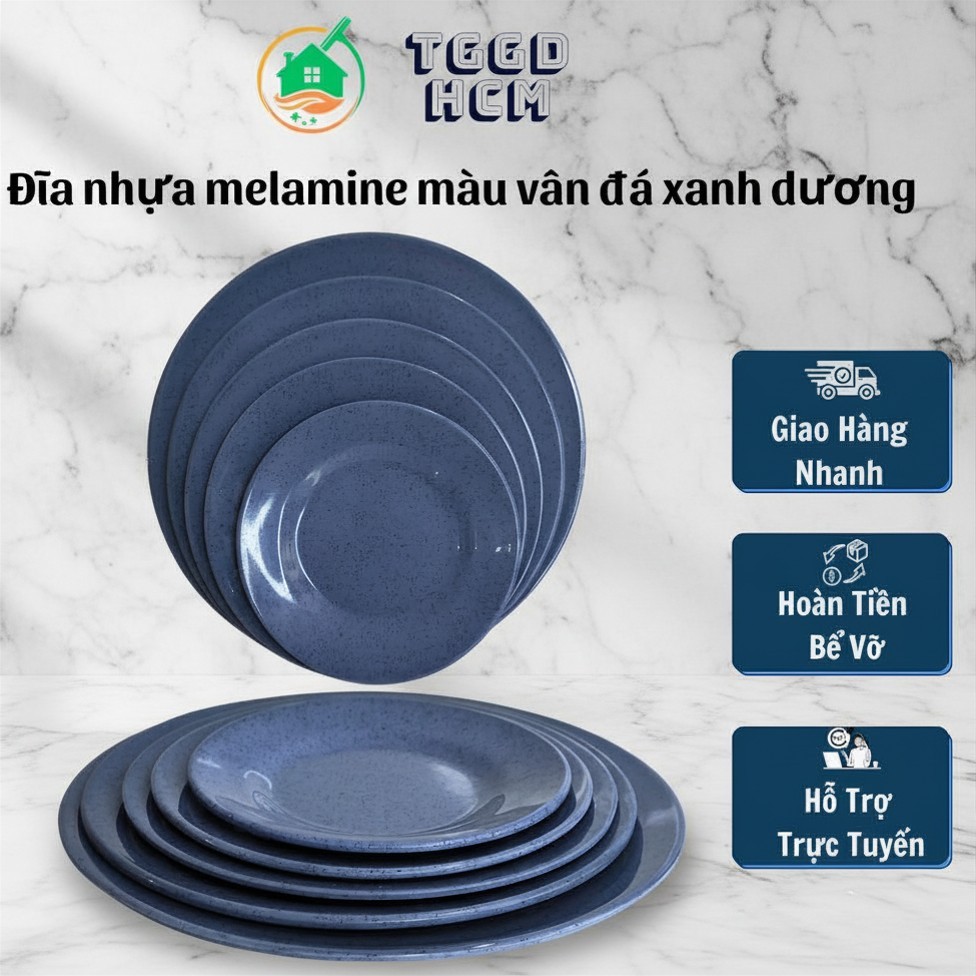Bộ Tô Chén Đĩa nhựa melamine xanh dương NTC-Chén Đĩa Nhựa MELAMINE