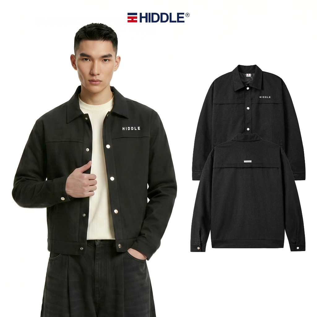 Áo khoác nam kaki cổ bẻ chính hãng HIDDLE nhiều size, có túi trong, màu đen nút bấm lịch lãm | H9-AK