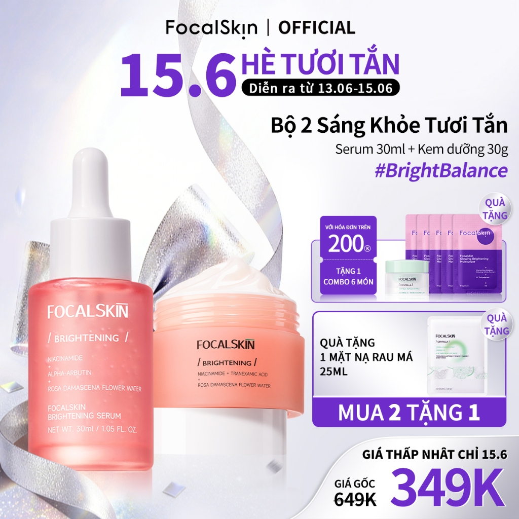 FOCALSKIN Combo Serum + Kem Dưỡng Trắng Da Mờ Thâm Mụn Vitamin C + Niacinamide B3 30ml + 30g