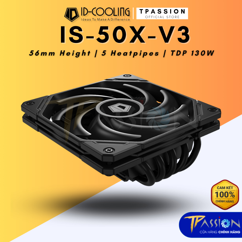 Tản nhiệt khí CPU ID-Cooling IS-50X V3 Black - Chính hãng, Slim fan tốc 2000RPM PWM, ITX, mITX, HTPC