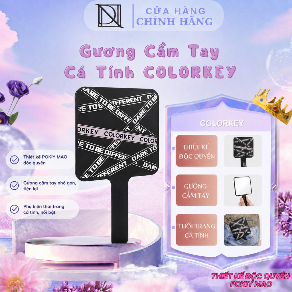 Gương Trang Điểm Cầm Tay Siêu Nét COLORKEY, Veecci nhỏ gọn, tiện lợi