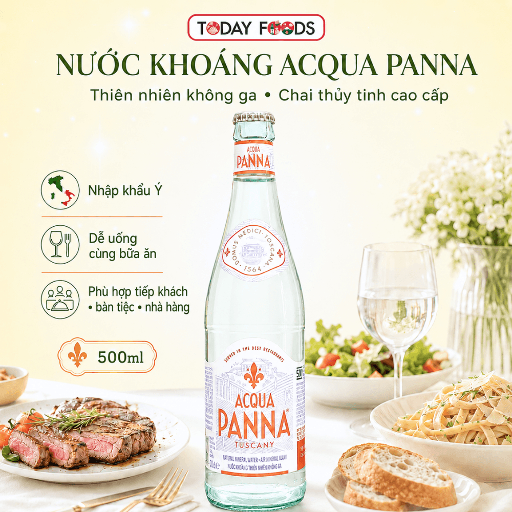 Nước khoáng Acqua Panna 500ml | Nước khoáng thiên nhiên không ga, chai thủy tinh nhập khẩu Ý