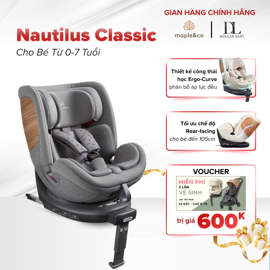 Ghế Ô Tô Maple&Co Nautilus - 0-7 Tuổi, Xoay 360 Độ, R129, ISOFIX - Chính Hãng Mỹ