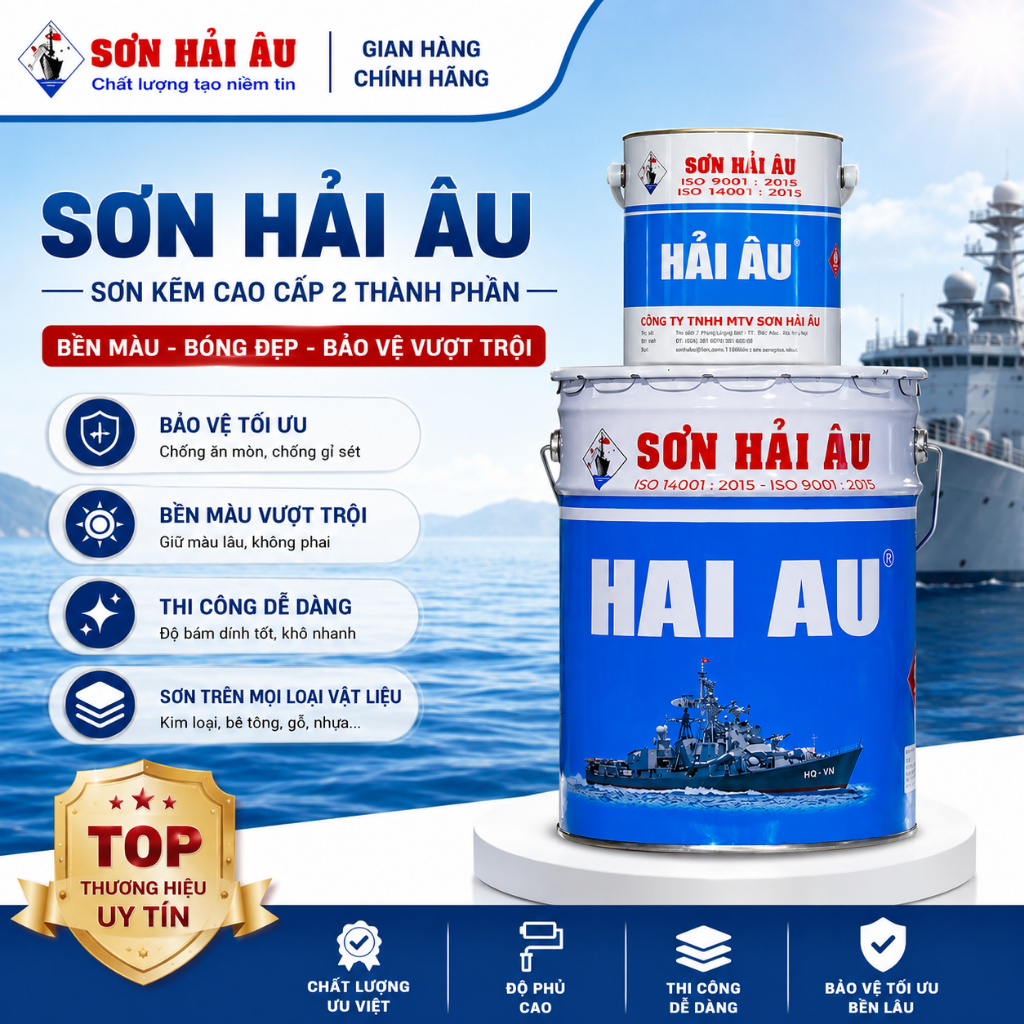 Sơn kẽm chuyên dụng EPOXY HẢI ÂU - Đủ màu ( Bộ 1L, 2 lon gồm 800ml sơn và 200ml keo)