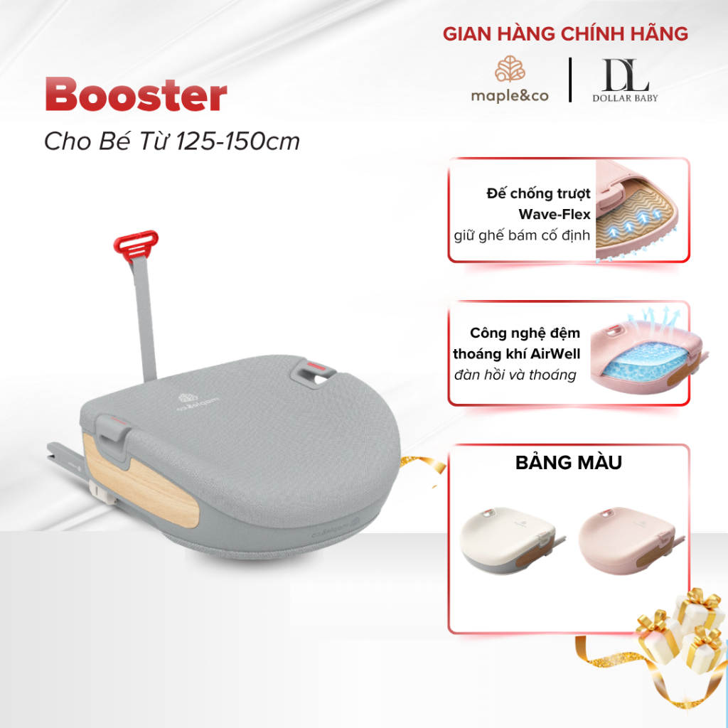 Ghế Nâng Ngồi Ô Tô Maple&Co Booster - Chuẩn An Toàn i-Size R129, ISOFIX - Chính Hãng.