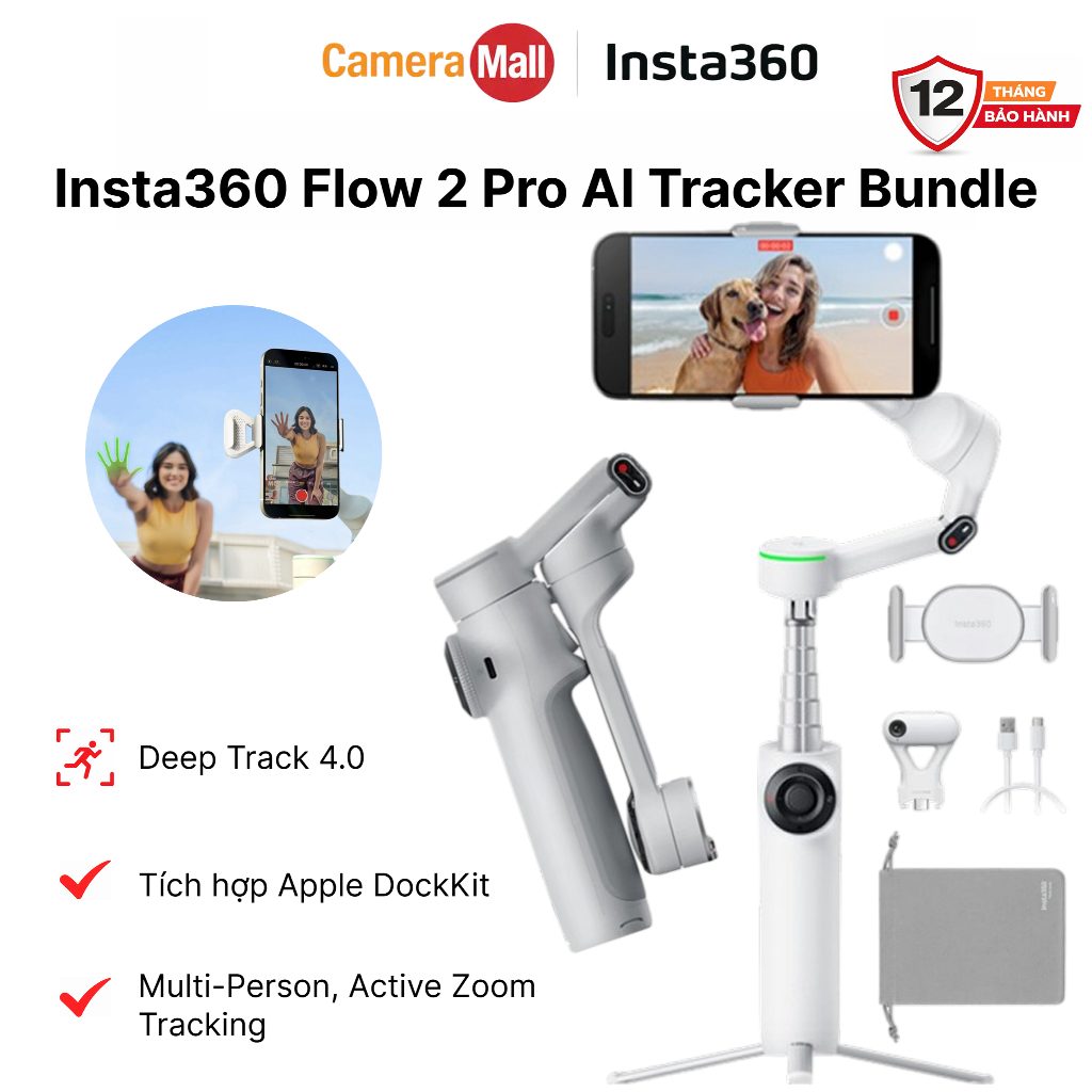 Insta360 Flow 2 Pro AI Tracker Bundle - Tay cầm chống rung điện thoại Hàng Chính Hãng - Bảo Hành 12 