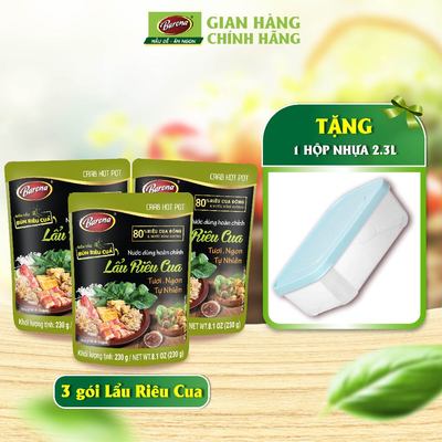 Combo 3 gói nước dùng Lẩu Riêu Cua Barona 230g + [Tặng 1 hộp nhựa 2.3 Lít]