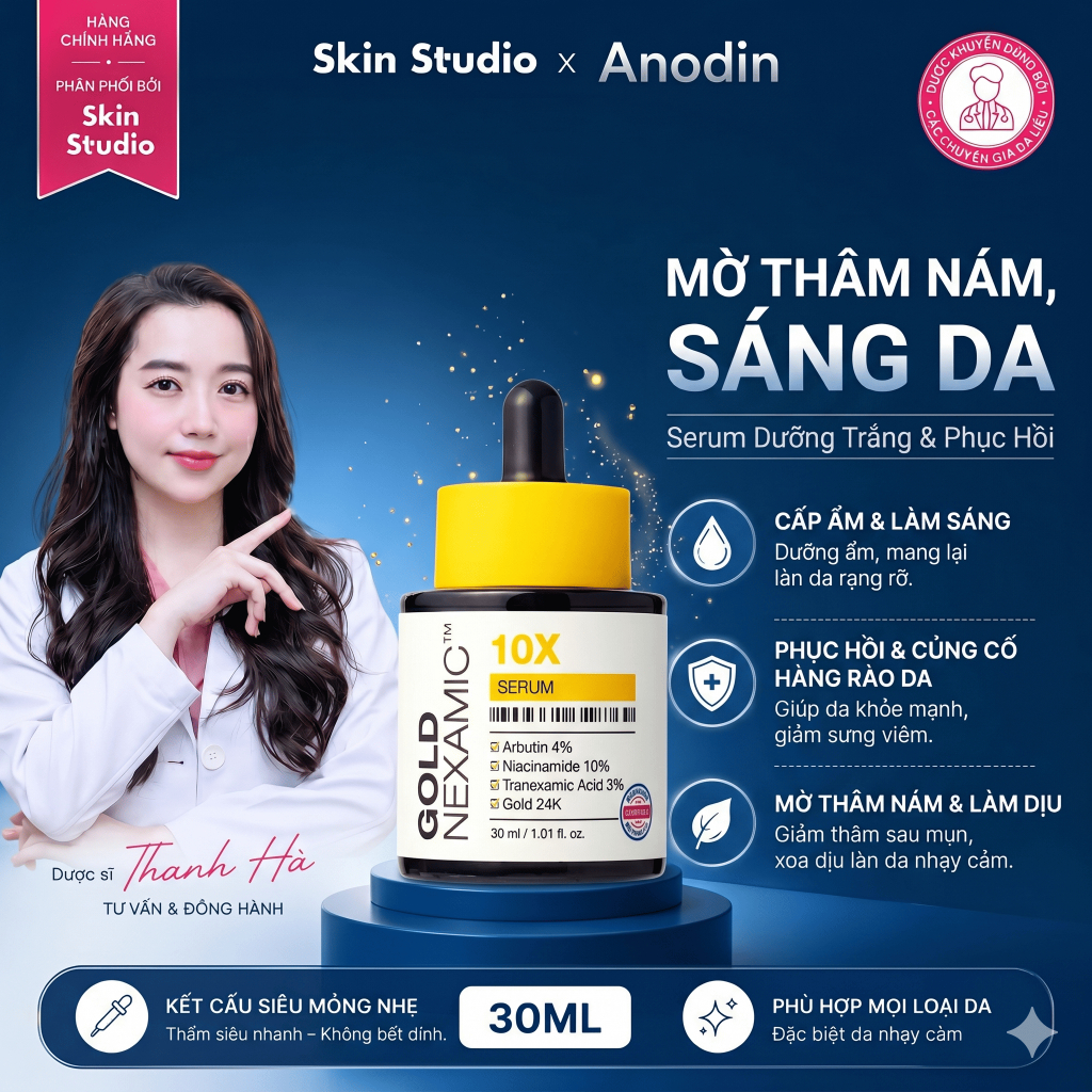 Serum dưỡng sáng, mờ thâm nám đa tầng Goldnexamic 10X Anodin 30ml