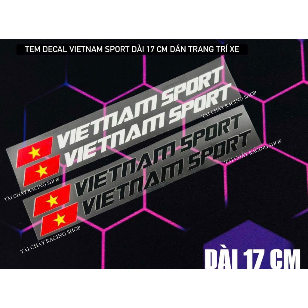 [ 1 CẶP ] TEM DECAL VIETNAM SPORT DÀI 17 CM DÁN TRANG TRI XE