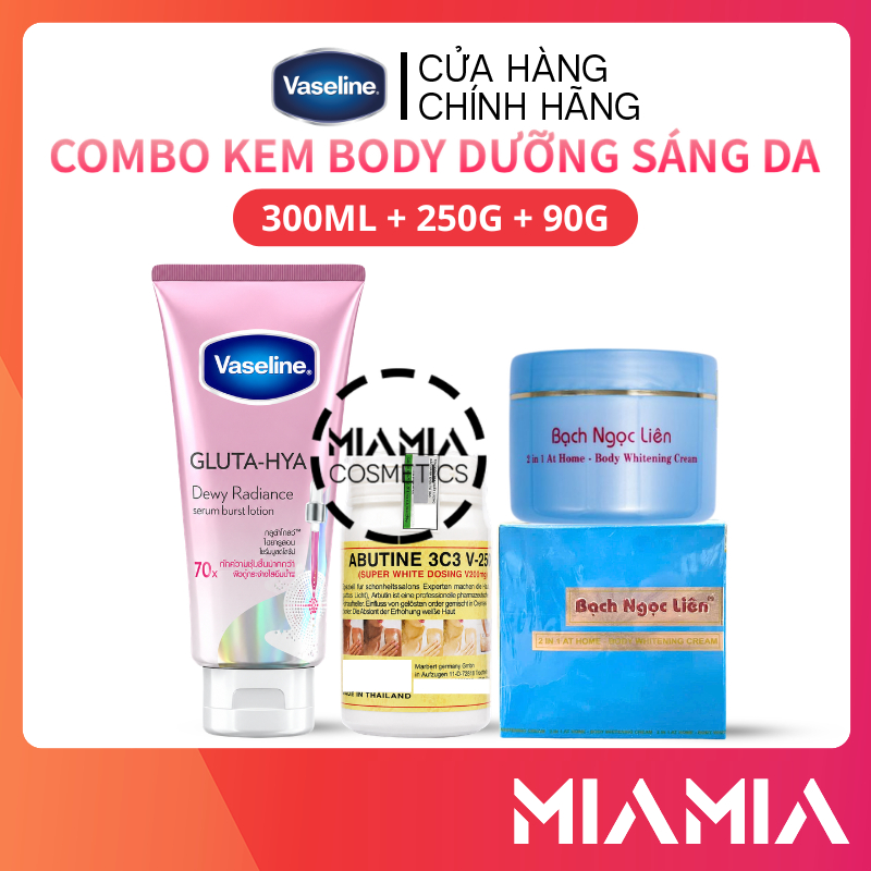 Combo Dưỡng Trắng Da Vaseline Gluta Hya 70x Hồng + Body Bạch Ngọc Liên Xanh + Kích Trắng V250