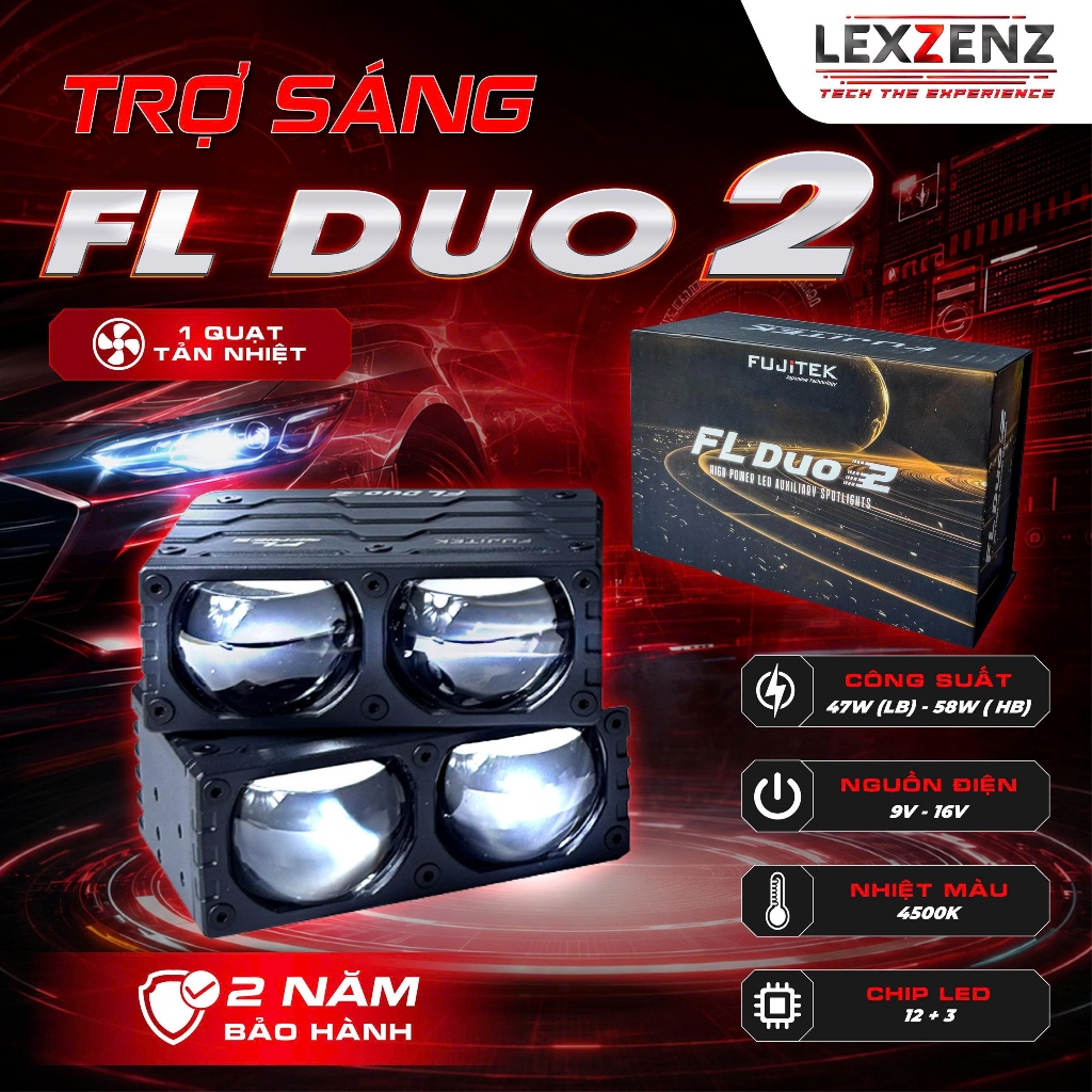 [New 2026] Đèn Trợ Sáng Fujitek FL Duo 2 - 2 Mắt, 4500K, Tăng Sáng Ô Tô, BH 2 Năm