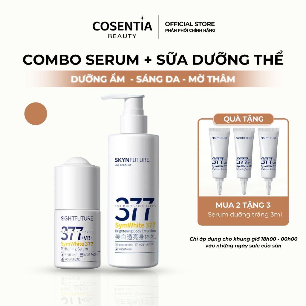 [COMBO] Serum Dưỡng Trắng 18ml + Sữa Dưỡng Thể Trắng Da 200g SIGHTFUTURE 377 Dưỡng Sáng & Đều Màu