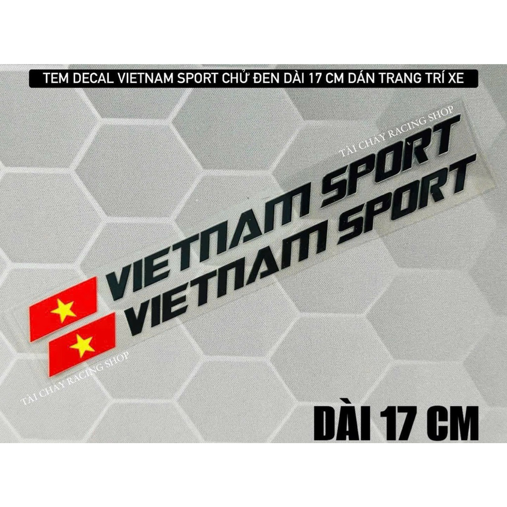 [ 1 CẶP ] TEM DECAL VIETNAM SPORT DÀI 17 CM CHỬ ĐEN DÁN TRANG TRI XE