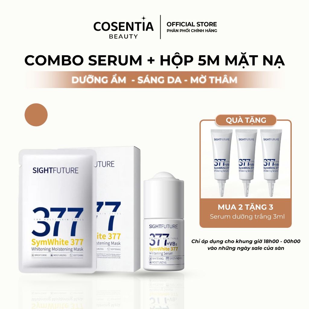 [COMBO] Serum Dưỡng Trắng 18ml + Hộp Mặt Nạ 5 Miếng SIGHTFUTURE 377 Dưỡng Ẩm, Căng Bóng & Đều Màu Da