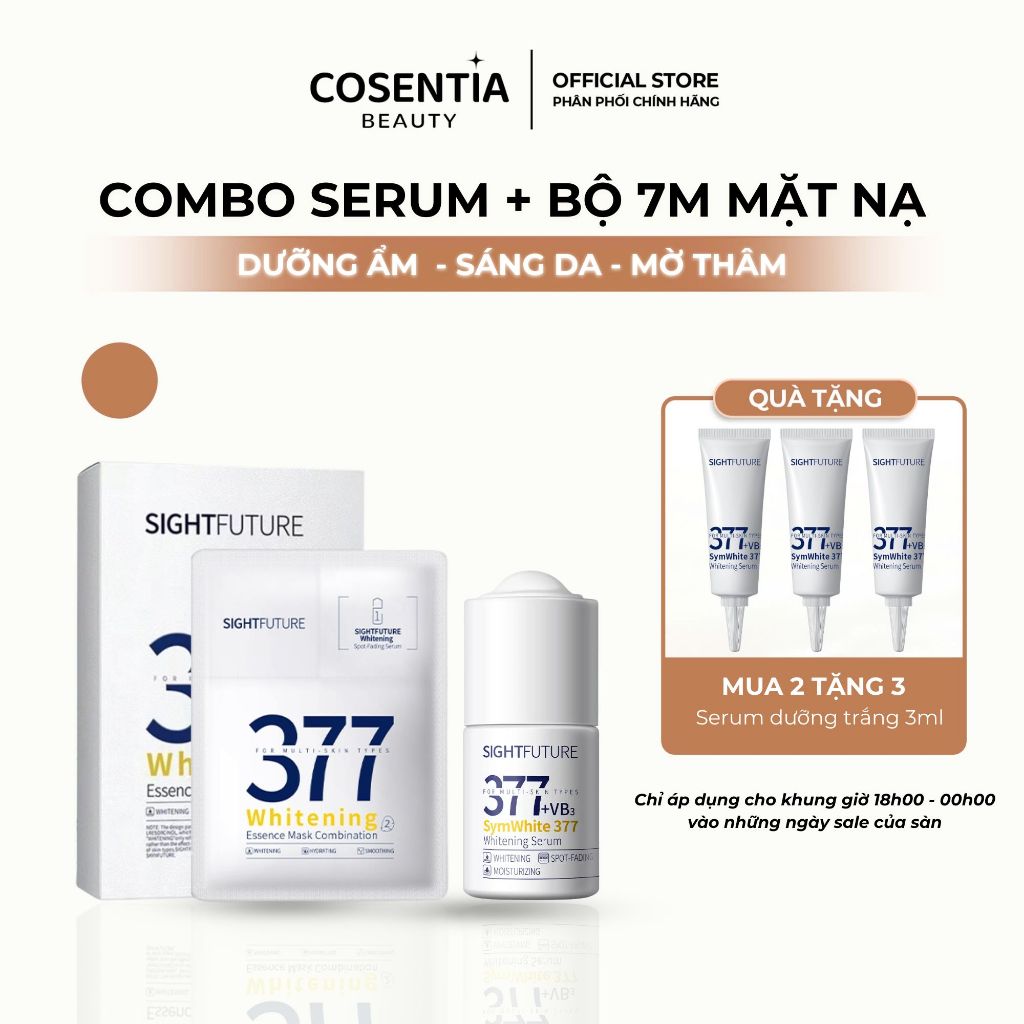 [COMBO] Serum Dưỡng Trắng 18ml + Bộ Mặt Nạ 7 Miếng SIGHTFUTURE 377 Dưỡng Ẩm, Làm Sáng & Đều Màu Da