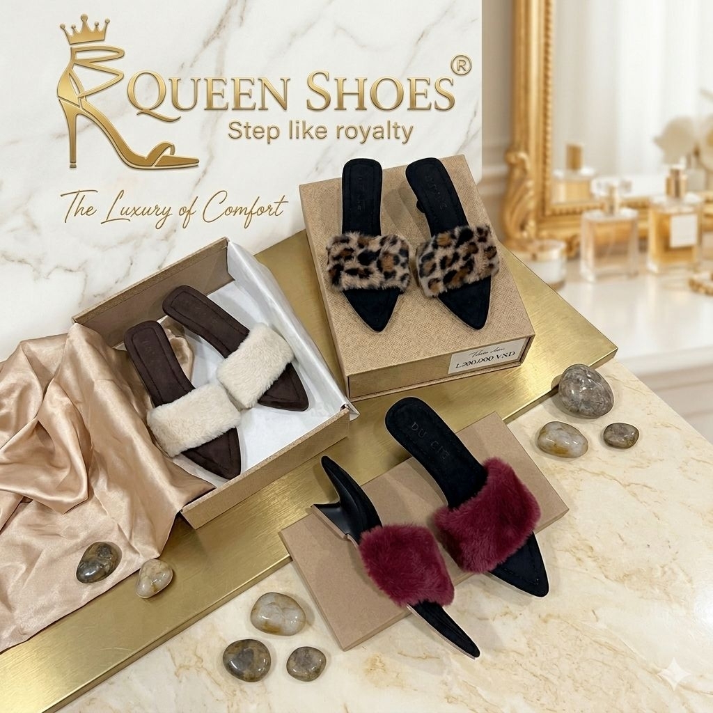 Queen shoes - Guốc xuồng khuyết cao 5cm, Êm Chân, Đế Chống Trơn Trượt.
