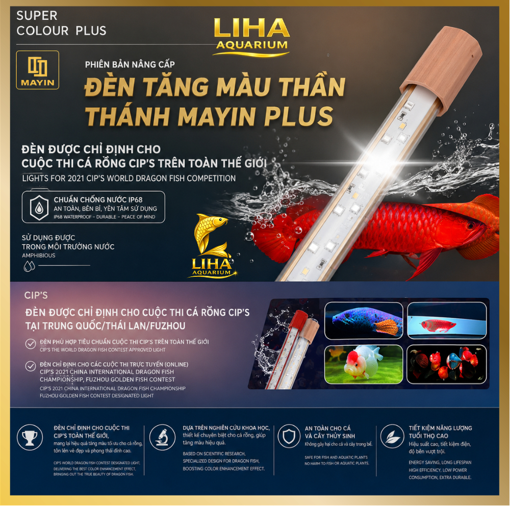 Đèn MAYIN PLUS SUPER COLOR 3 PLUS 9000K KOL Cho Cá Đỏ - Đèn Led Cho Huyết Long, Cá Lóc, Phi Tần