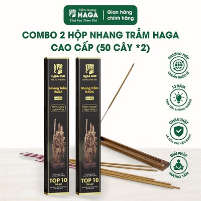 [ĐƠN 399K TẶNG 1 NHANG]2 hộp Nhang trầm hương tự nhiên HAGA cao cấp, ít khói, thơm trầm thờ cúng, an toàn, 50 câyX2/30cm