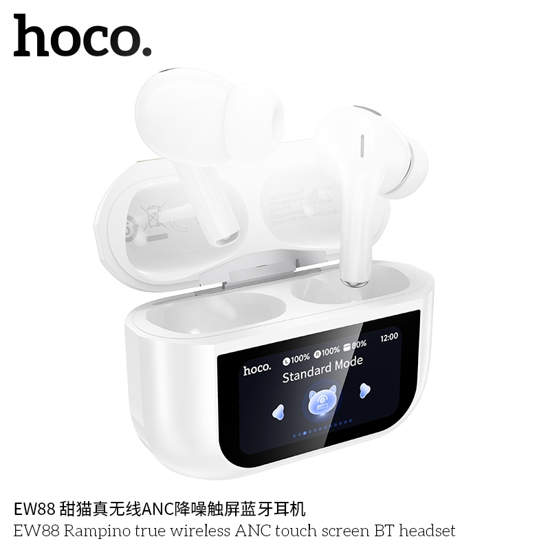 Tai nghe Bluetooth TWS Hoco EW88 V5.4, Pin dùng 4H, Chống ồn ANC, Màn hình LCD điều khiển (Trắng) - 