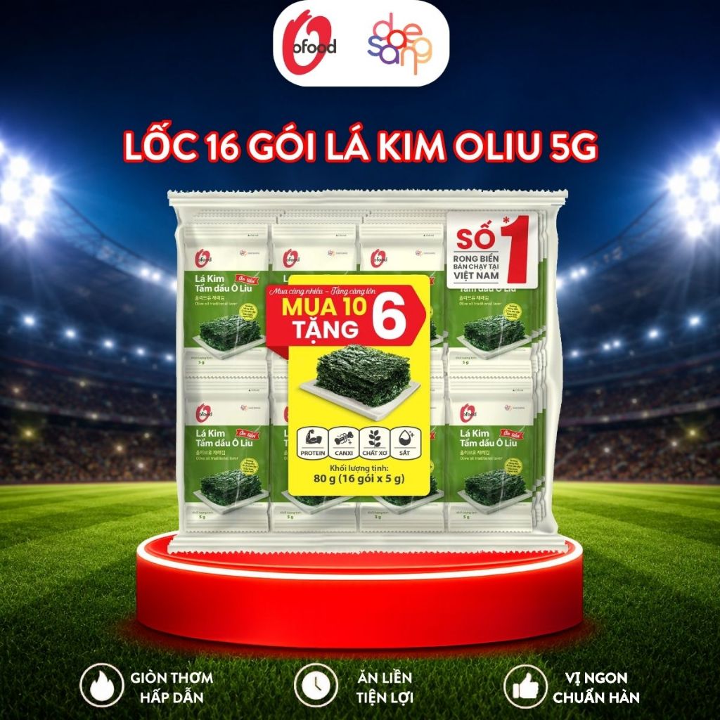[Mua 10 tặng 6] Lốc 16 gói lá kim tẩm dầu oliu 5g O'food