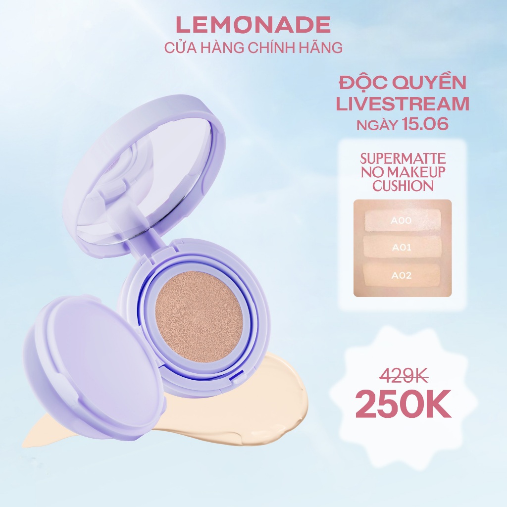 [SV] Phấn nước mỏng nhẹ kiềm dầu thuần chay chống nắng Lemonade SuperMatte No Makeup Cushion 15g