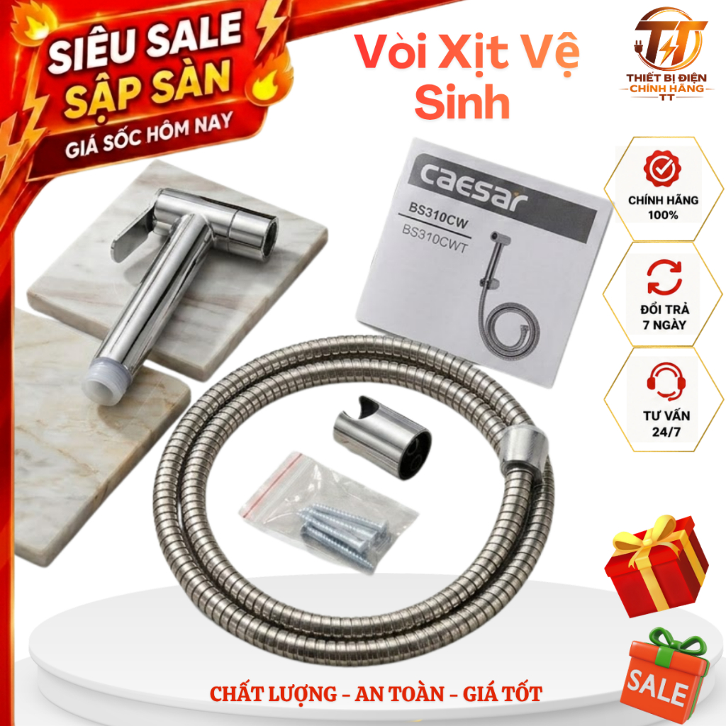 Vòi xịt vệ sinh, bộ xịt toilet Caesar BS310CW BS310CWT inox 304 áp lực nước mạnh chính hãng