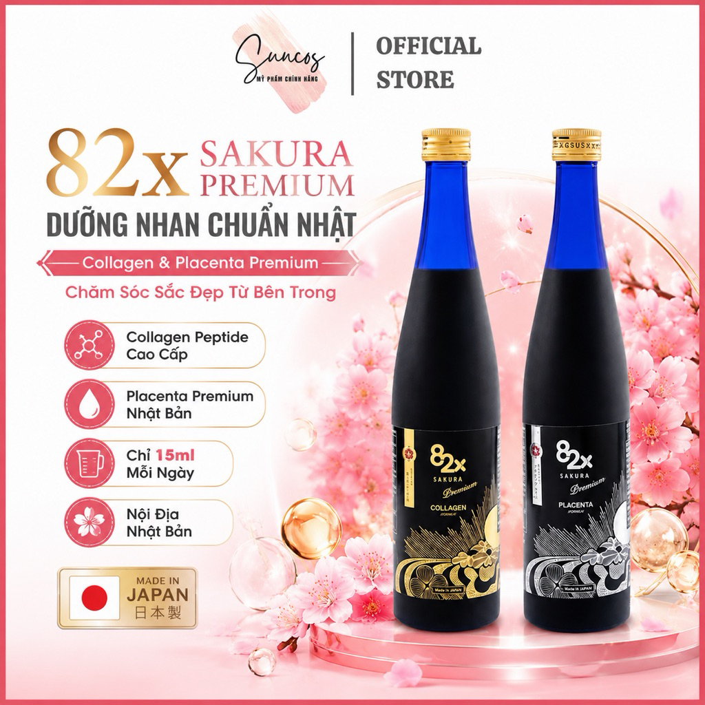 Nước Uống Collagen Và Placenta 82X Sakura Premium Nhật Bản 500ml Đẹp Da - Suncos
