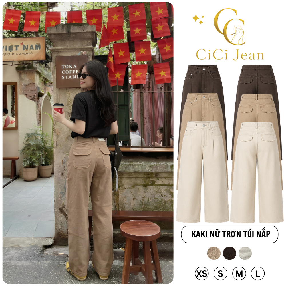 Quần Kaki Nữ Wide Leg Cạp Cao Form Suông Basic Hack Dáng Trẻ Trung Năng Động J084