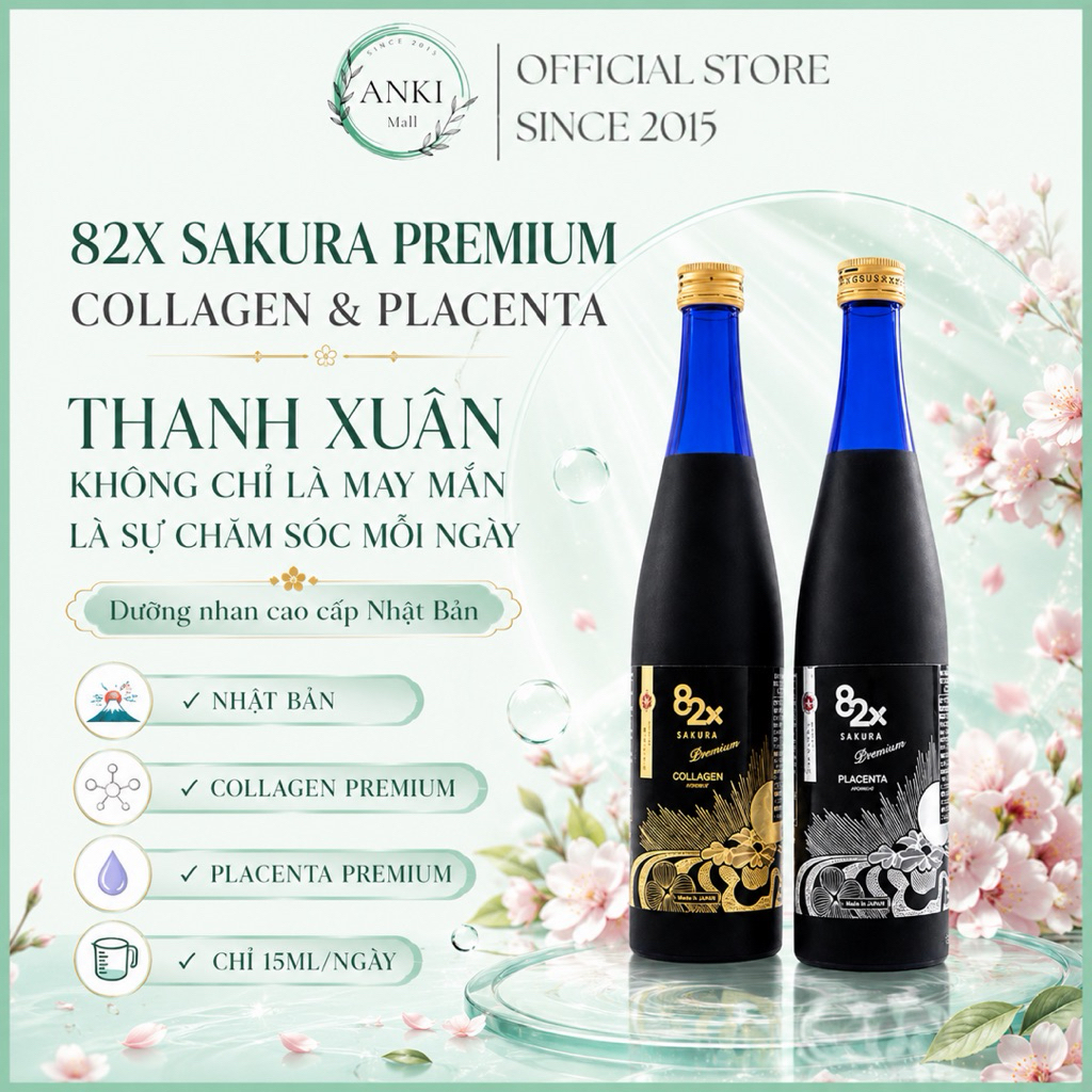 Nước Uống 82x Collagen Sakura Premium Và 82x Placenta Sakura Premium Dưỡng Đẹp Da 500ml - Anki Mall