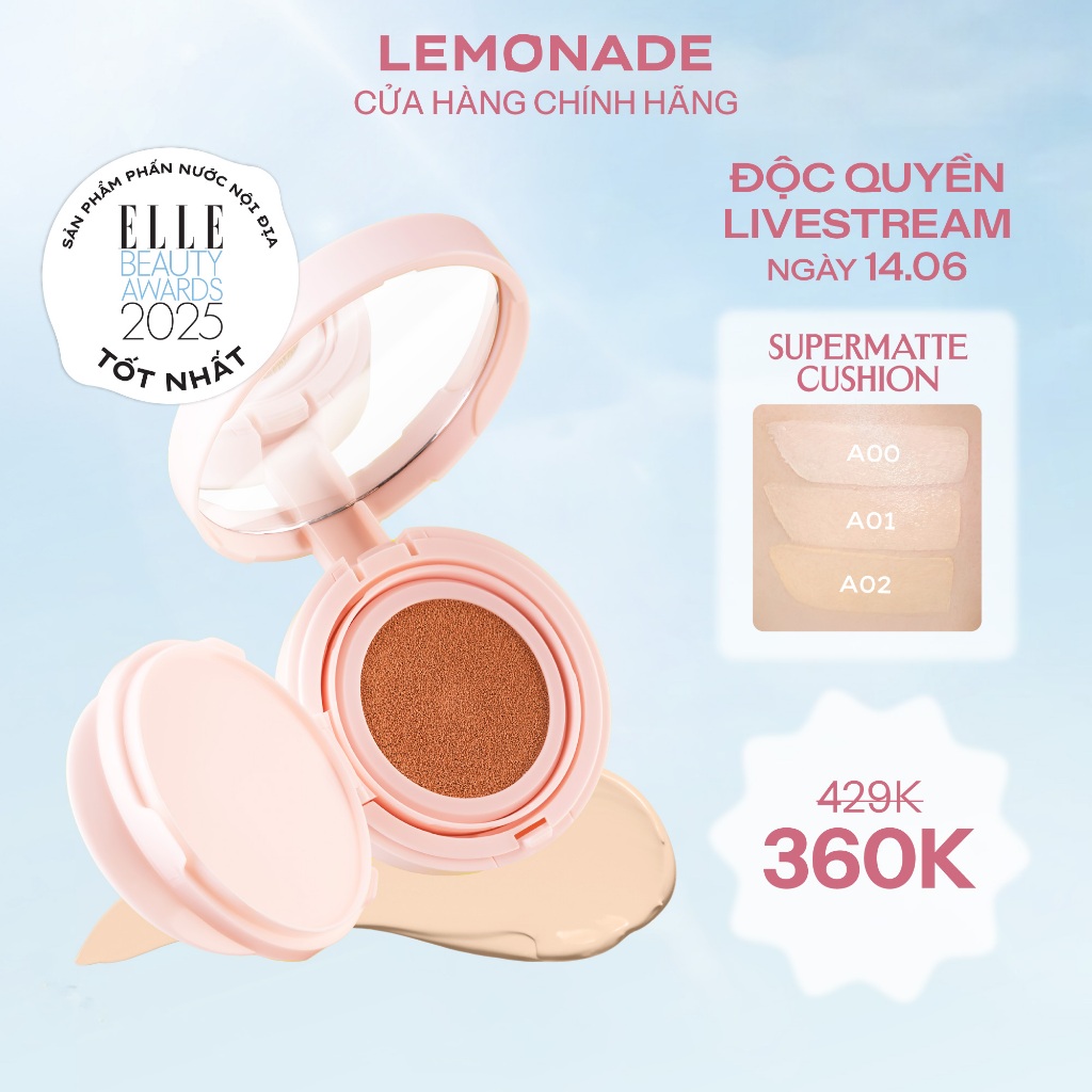 [Livestream KOL]Phấn nước siêu kiềm dầu LEMONADE Supermatte Cushion 15g