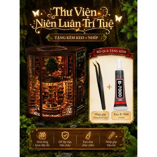 (Sẵn) Mô Hình lắp ráp Booknook Gỗ DIY "Thư Viện Niên Luân Trí Tuệ"  Tặng LED - Trang Trí Kệ Sách