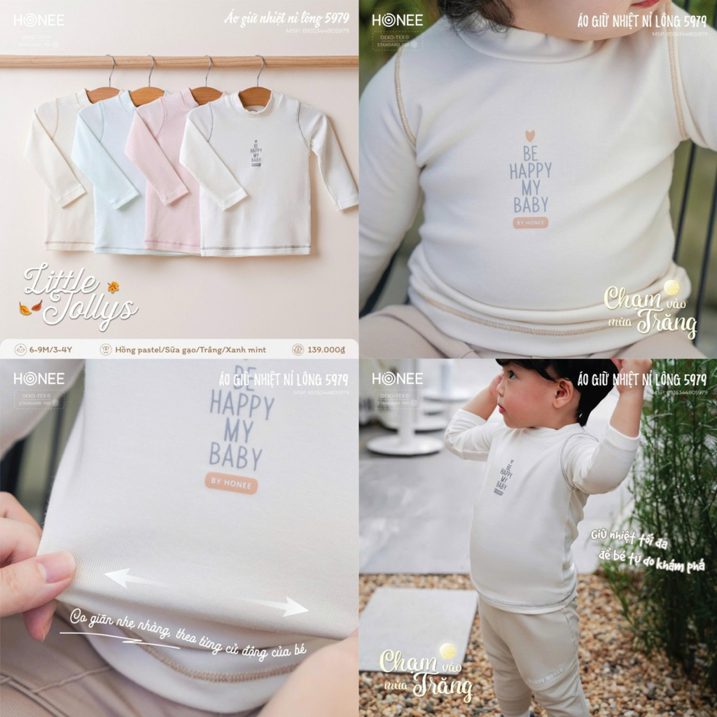 HONEE/ HRNEE Áo giữ nhiệt nỉ lông cho bé trai bé gái hãng Hrnee