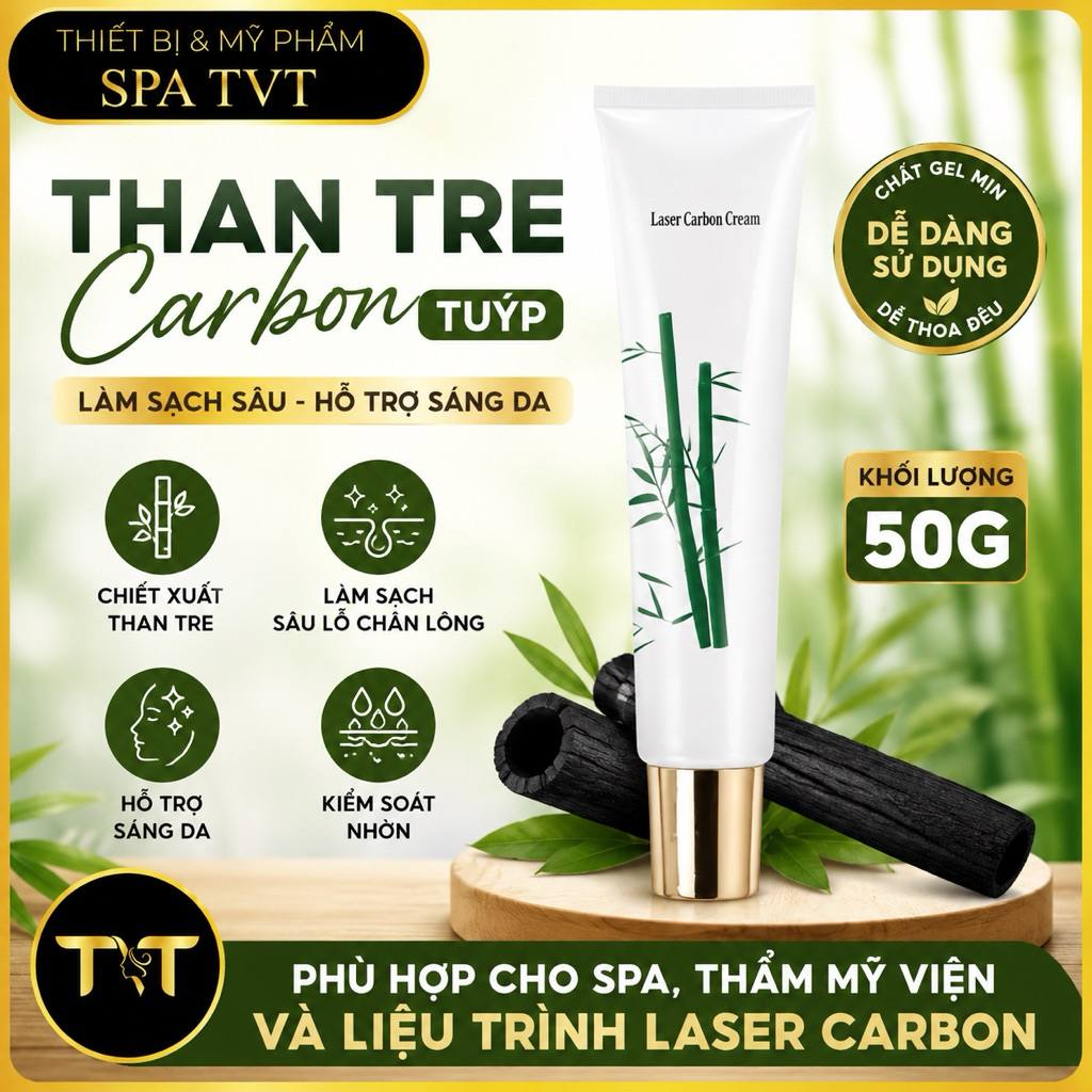 TUÝP THAN TRE HOẠT TÍNH LASER CARBON GEL 50G, DÙNG CHO MÁY LASER TONING, CARBON PEEL SPA TRẺ HOÁ DA