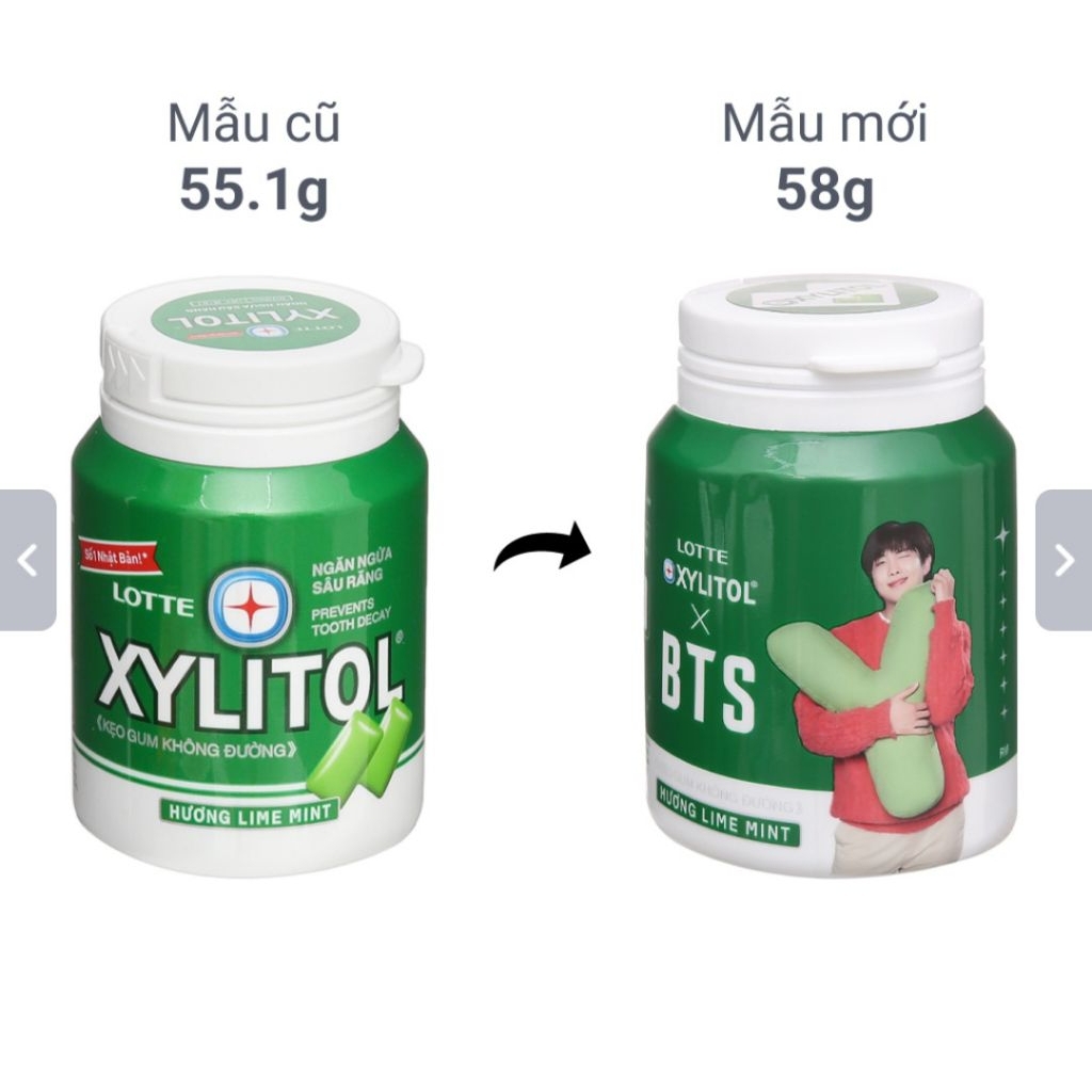 Kẹo singum Xylitol không đường hũ 55g vị bạc hà