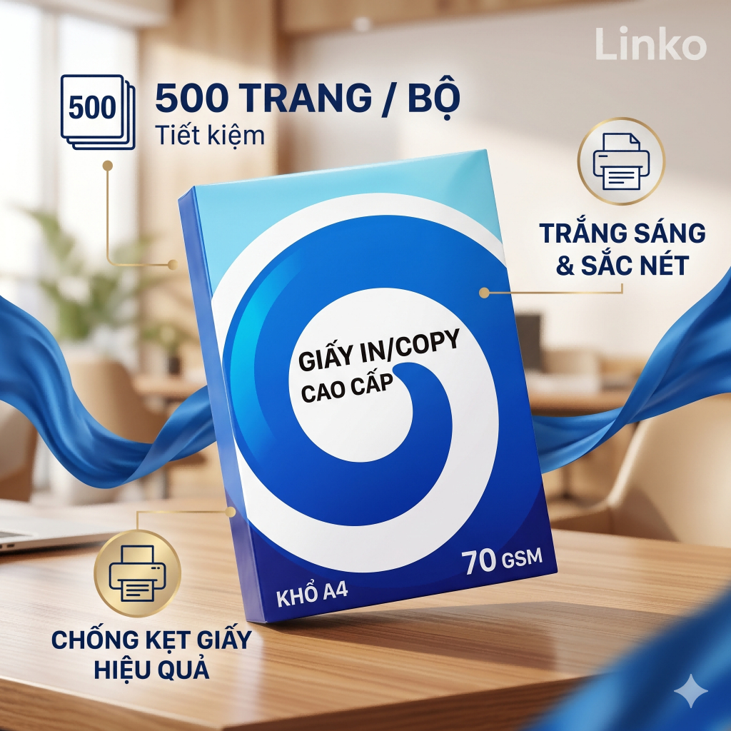 Giấy In A4 70gsm LINKO Cao Cấp - Trắng Sáng Chống Kẹt Giấy, In Hai Mặt Đậm Nét