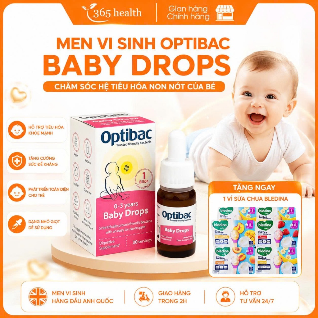 Men vi sinh Optibac Baby Drops 10ml hỗ trợ tiêu hóa, tăng cường sức đề kháng dành cho trẻ từ 0 đến 3