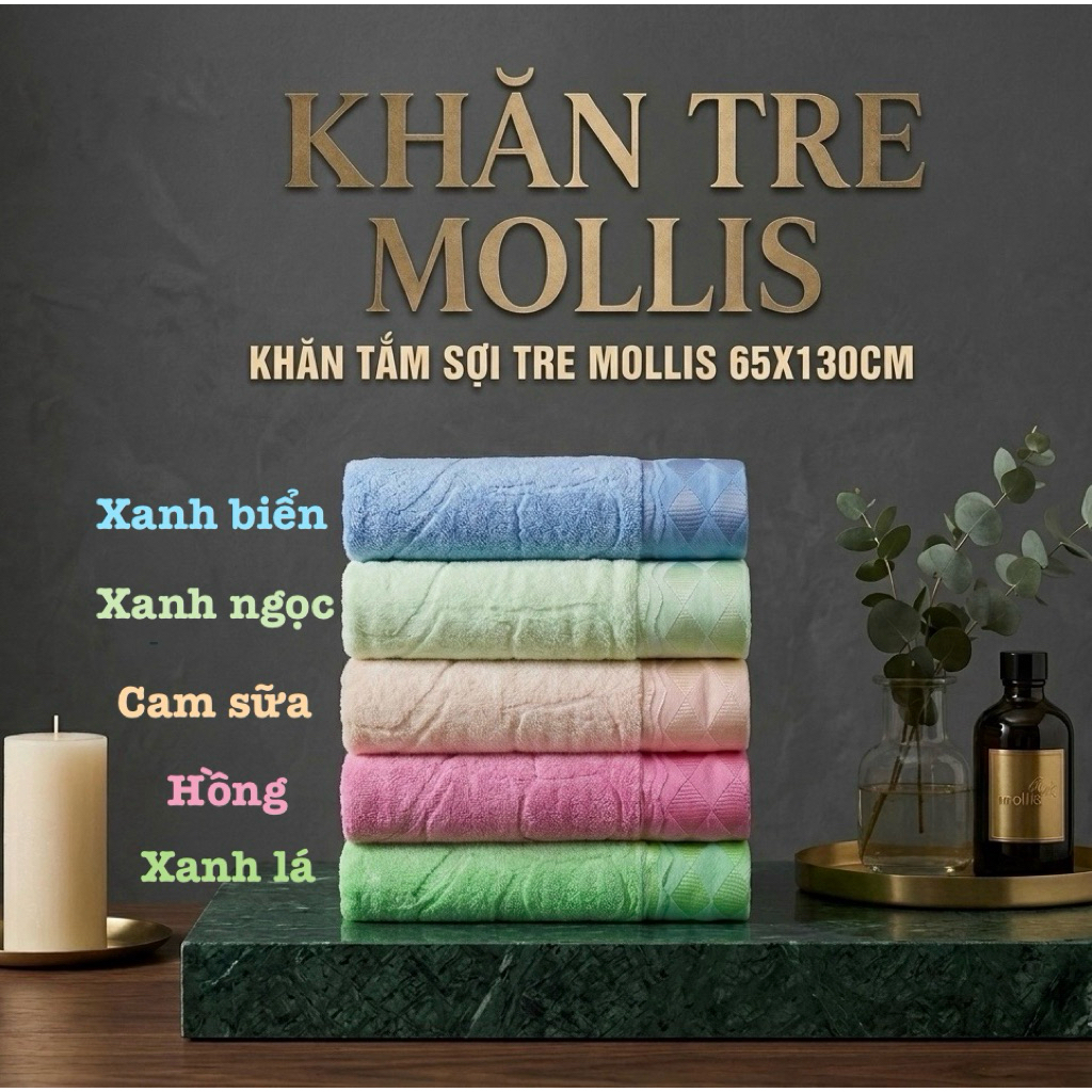 Khăn tắm khăn mặt Sợi Tre Mollis Kháng Khuẩn Mềm Mịn An Toàn Cho Da Mẹ Và Bé