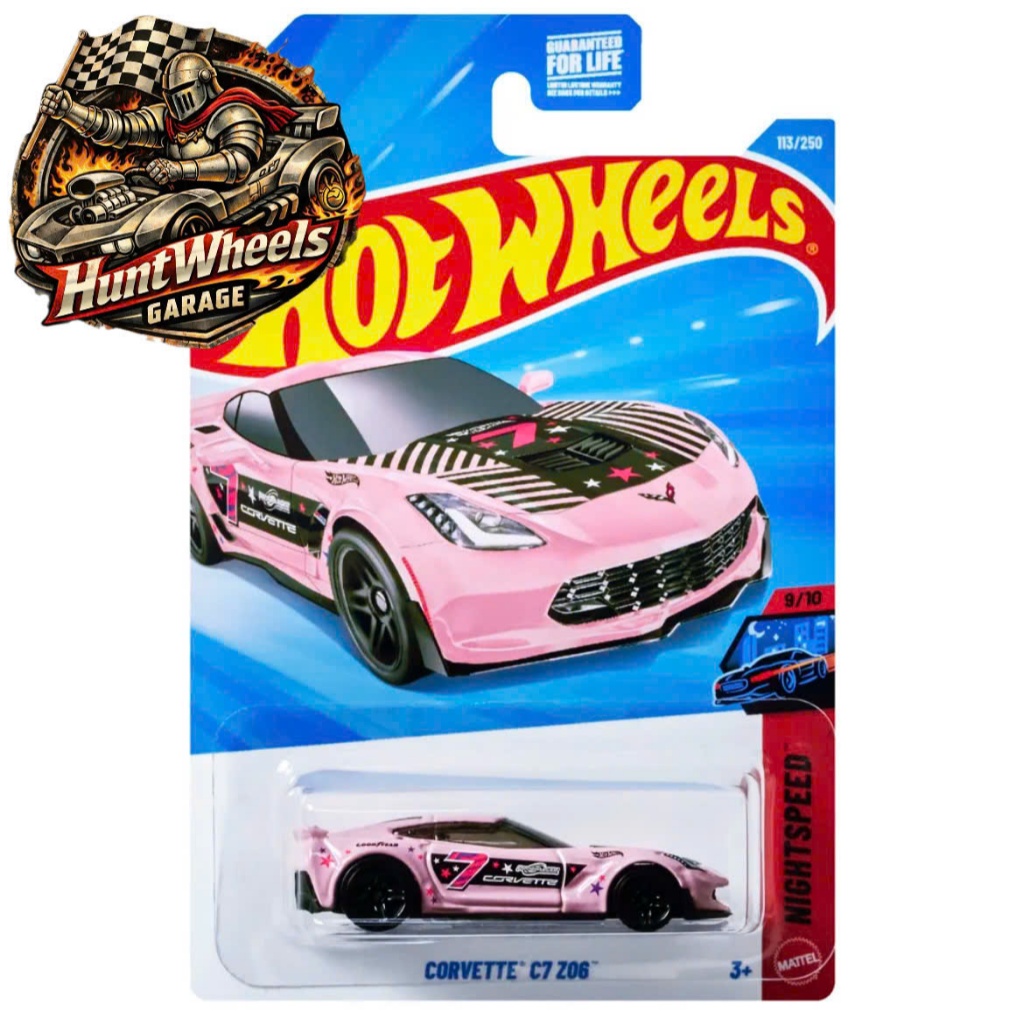 Huntwheels Garage - Xe mô hình Hotwheels Corvette C7Z06 Hồng Card Mỹ
