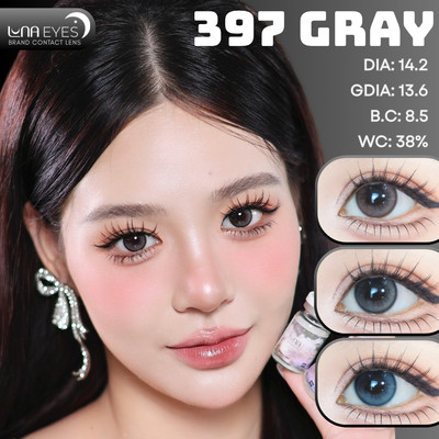 [6 tháng] Lens mắt FC-397 Gray màu xám đen filter, viền đen, size vừa - thương hiệu LUNA EYES