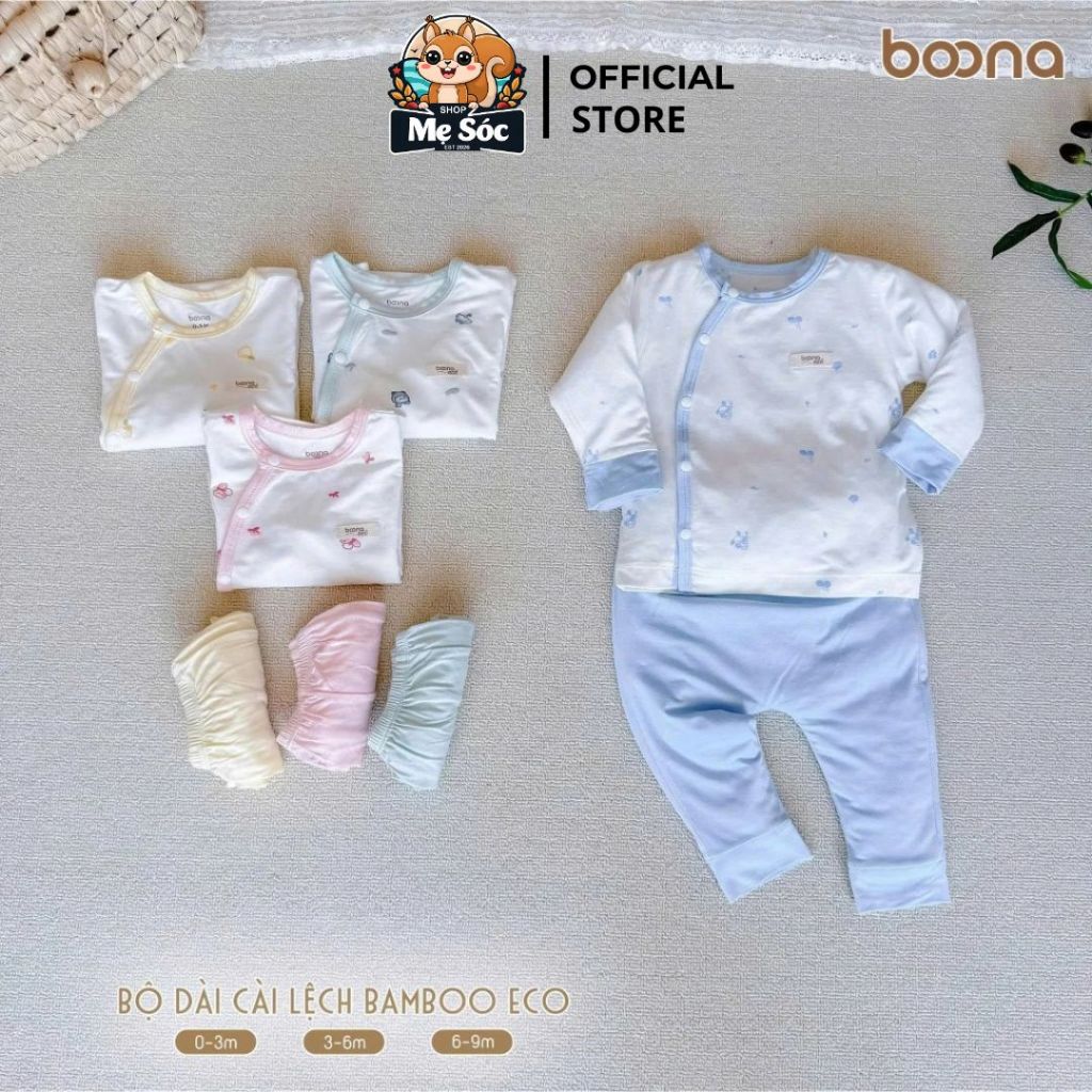 Bộ Quần Áo Dài Tay Boona Cho Bé Sơ Sinh Sợi Tre Bamboo Eco Họa Tiết